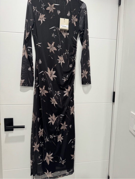 all saints Dresses & Skirts - Women's Black Floral Long Sleeve Midi Dress